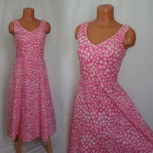 VINTAGE SUNDRESS dress pink white floral 1970s full skirt retro mod